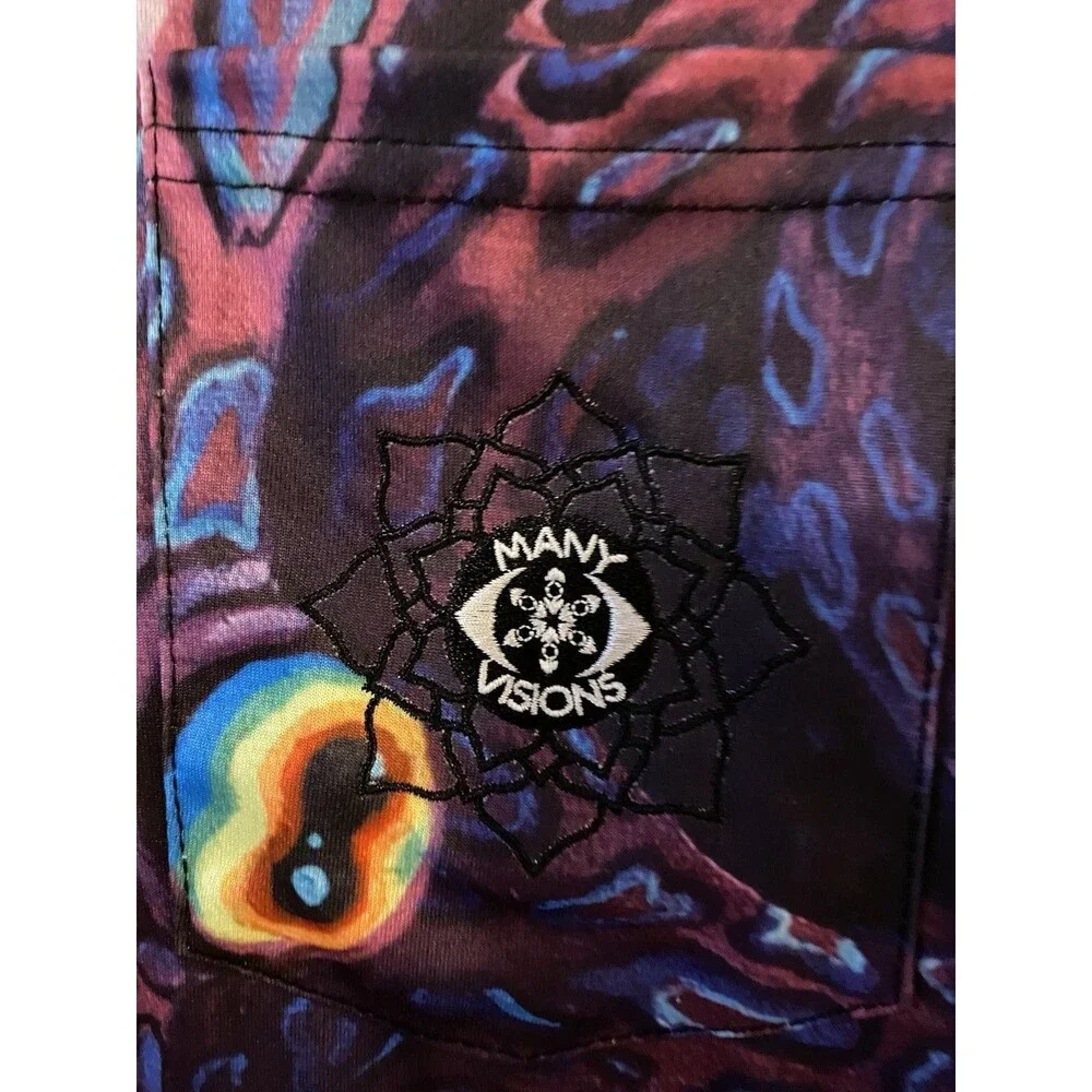Many Visions Octopus Graphic Festival Button-Up Short Sleeve Men's L Multicolor